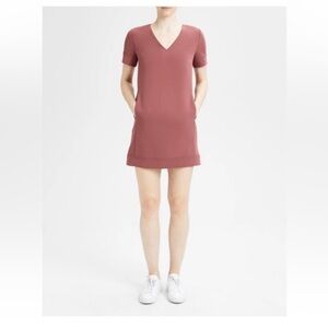 Theory V-neck Banded Shift Admiral Crepe Dress Size 10 Deep Rose color